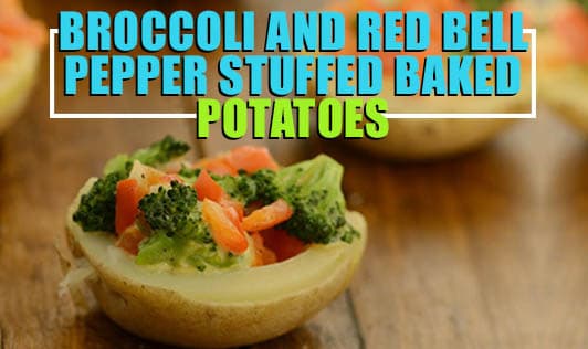 Broccoli and red bell pepper stuffed baked potatoes