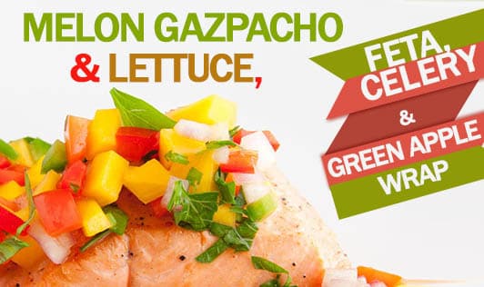 Melon Gazpacho and Lettuce, Feta, Celery, and Green Apple Wrap